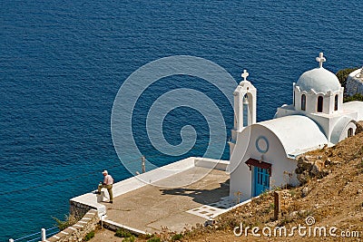 The beautiful little chapel below the Pigadia cemetery on Karapathos island Editorial Stock Photo